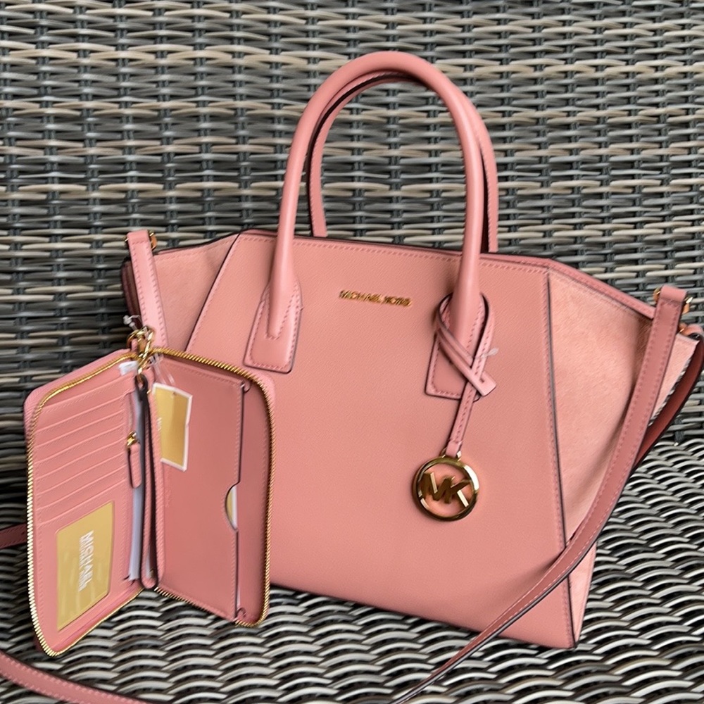 Michael Kors Avril Top Zip Satchel Shoulder Bag & Flat MF Phone Case Wallet - Picture 11 of 16